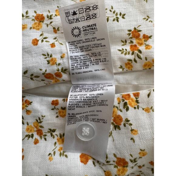New REFORMATION Women's White-Yellow Floral Darci Linen Top Size 6 - Picture 7 of 8